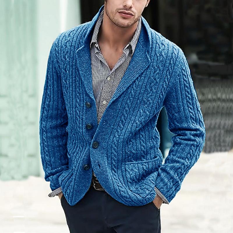 Men's Chunky Knit Cardigan with Cable Stitch Detail, Four-Button Front, Available In Multiple Colors