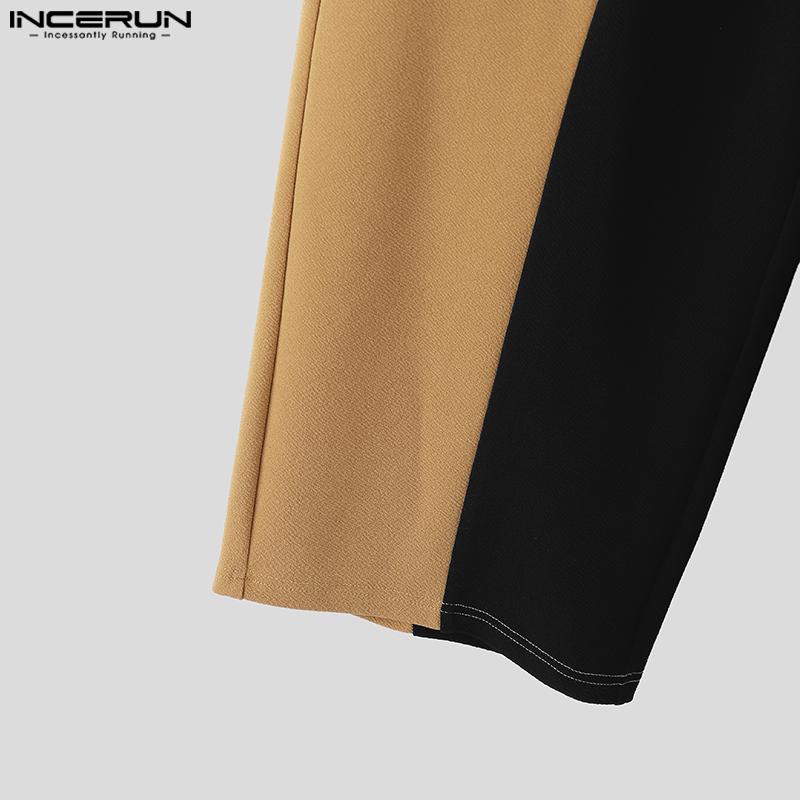 INCERUN Men V Neck Sleeveless Stitching Waistcoat and Long Pants Outfits Sets