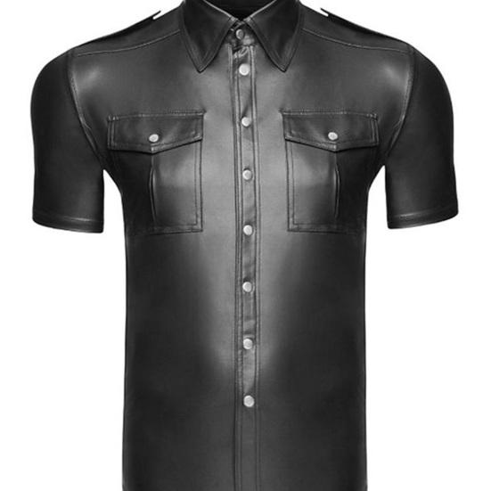Club Performance-skjorta för män, matt konstläder Enkelknäppt bröstficka Nedfällbar krage Medellängd Andas nattklubbsdanstopp