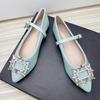 Fashion Flat Shoes for Women 2025 Spring Autumn Mary Jane Shoes Women Pointed Toe Rhinestone Square Buckle Patent Leather Plus Size Shoe