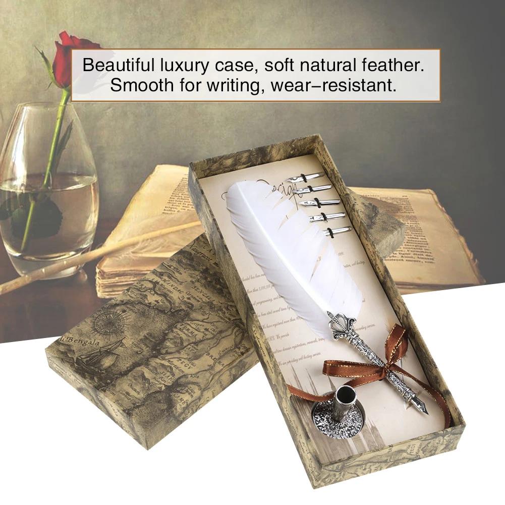 Fashion Quill Feather-Dip Pen,Metal Nibs Calligraphy Writing Pen,Vintage Signatures Fountain Pen Dip Pen Gift Set