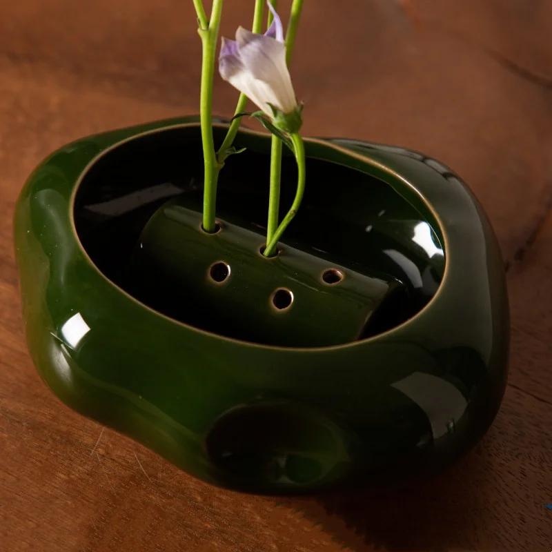 Japanese Ceramic Flower Pots Sword Mountain Stoneware Handmade Flower Arrangement Fixed Base Flower Pots Home Decoration