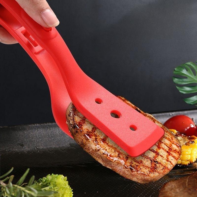 Two-in-one Silicone Fish Frying Spatula and Barbecue Tongs, Multi-functional Food Tongs, Specifically Designed for Steaks Tools