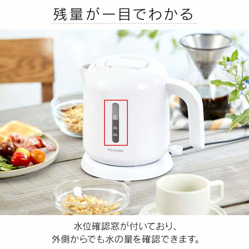 Iris Ohyama Electric Kettle 800ml Easy To Clean Filter Cleaning/Removable Lid No Odors Transfer Equipped with Dry-Fire Prevention Function IKEB800W Wh