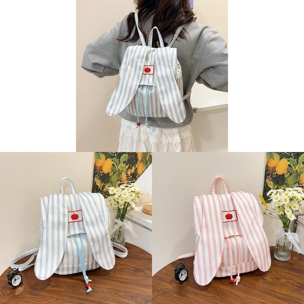 Cute Bunny Ear Backpack Large Capacity Nylon School Bag For Daily Use