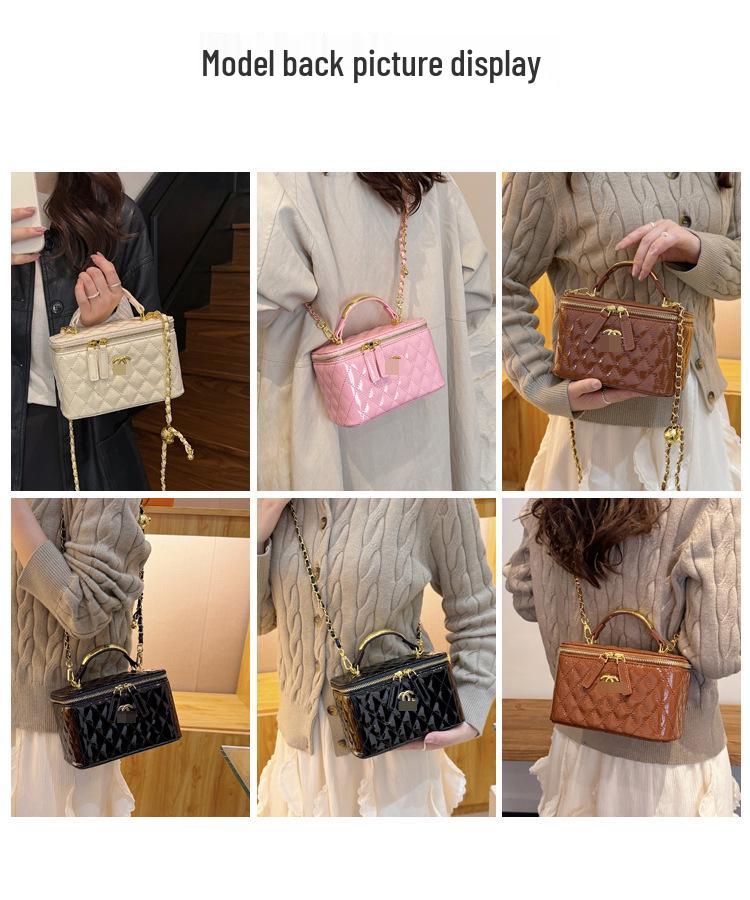 Elegant Shiny PU Diamond Lattice Chain Shoulder and Crossbody Handbag for Women