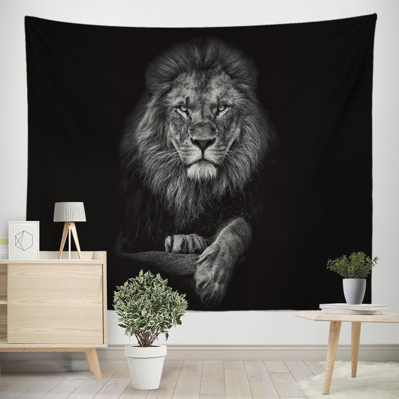 Black Creative Fierce Lion Tiger Wildlife Tapestry Polyester Wall Curtain Background Bedroom Dormitory Decoration Tapestry