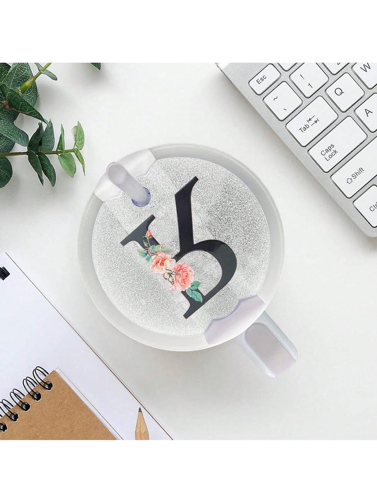 Tumblers Name Plates for Stanley Tumblers 40 Oz Cup Lid H2.0,Cup Lid Topper Round Acrylic Name ID Plate Glitter Silvery