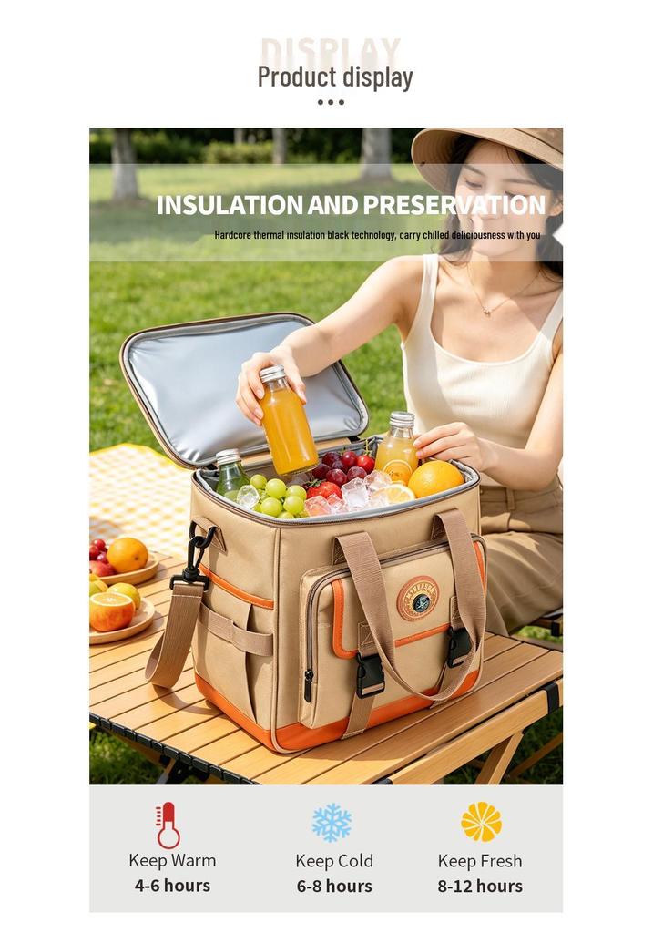 Large Capacity Insulated Outdoor Picnic Crossbody Travel Bag for Camping & Food Storage