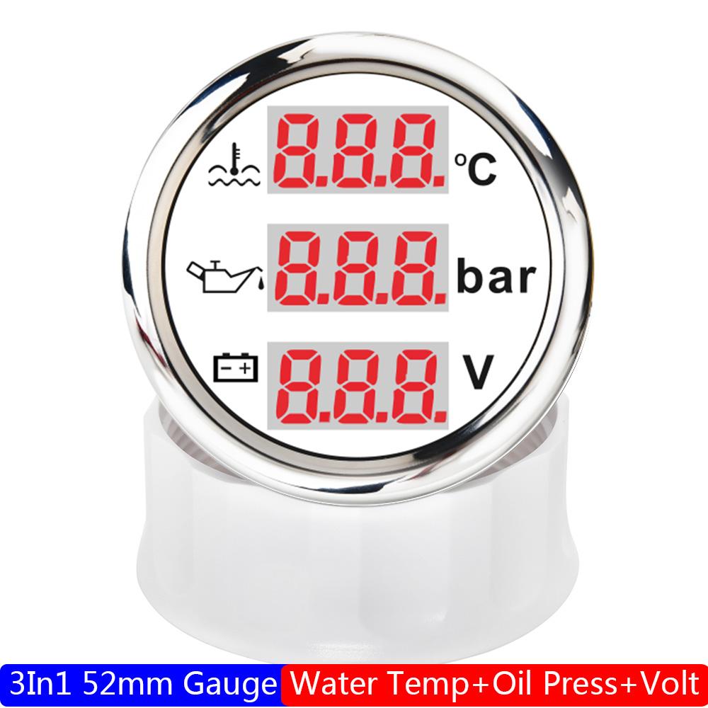 

Цифровой манометр 3 в 1 52 мм с сигнализацией 0~120℃, датчик температуры воды + измеритель давления масла + вольтметр 0-10 бар, датчик давления масла