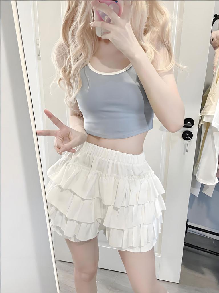 Ruffles Mini Skirt for Women Kawaii Lolita A Line Skirts Shorts Y2K Sweet Style Clothing Harajuku