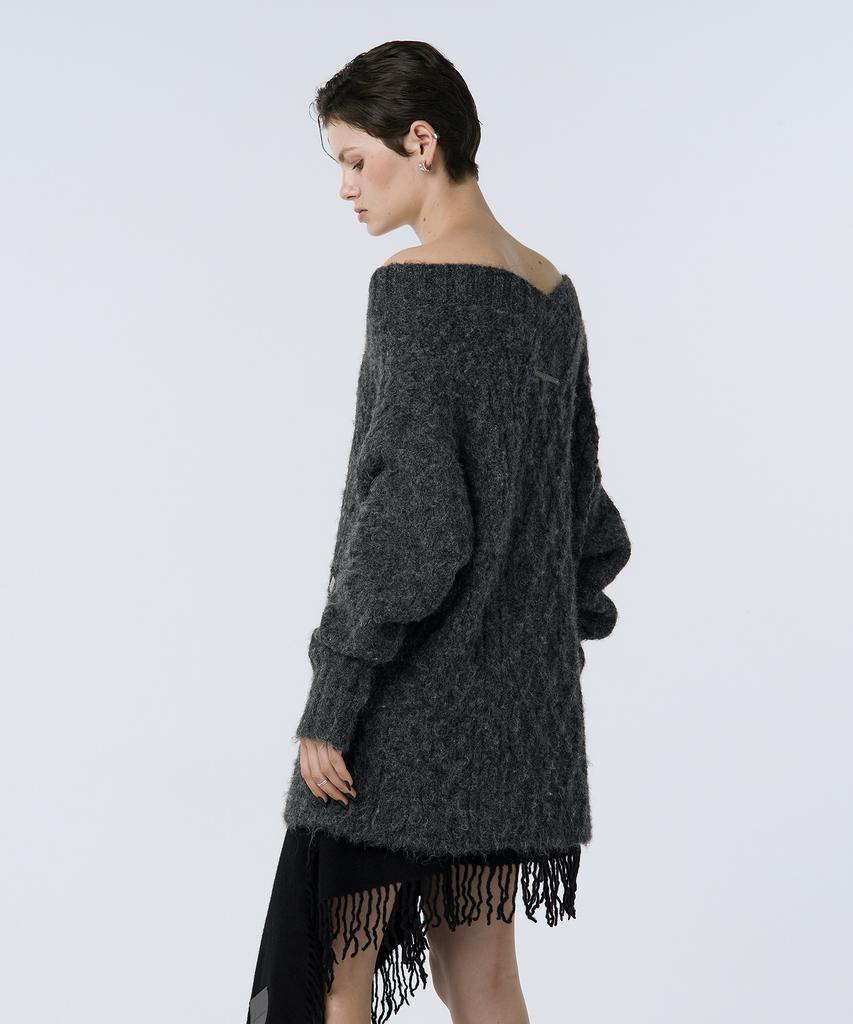 Teulimingbeodeu Oversized Off-Shoulder Knit [ Charcoal ]