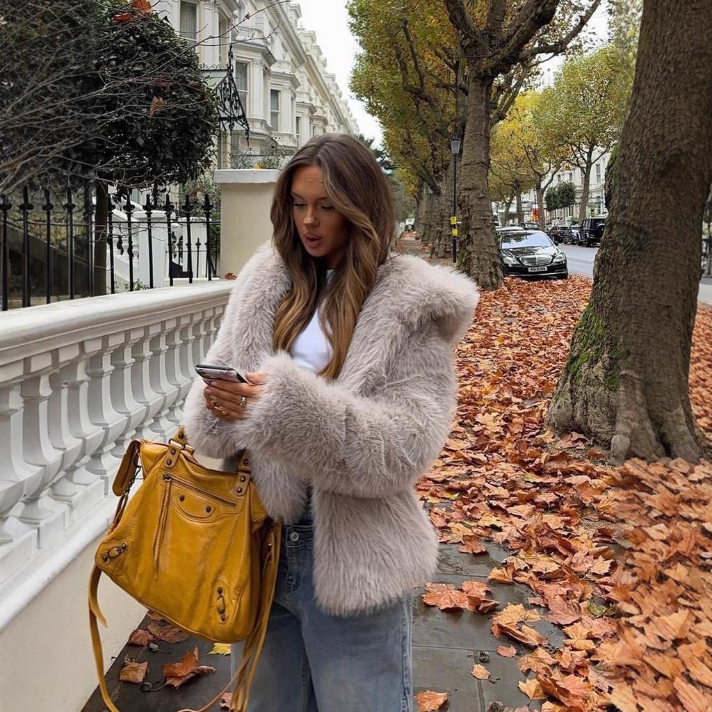 Women's Hooded Long Sleeve Faux Fur Jacket Casual Loose Warm Plush Winter Coat