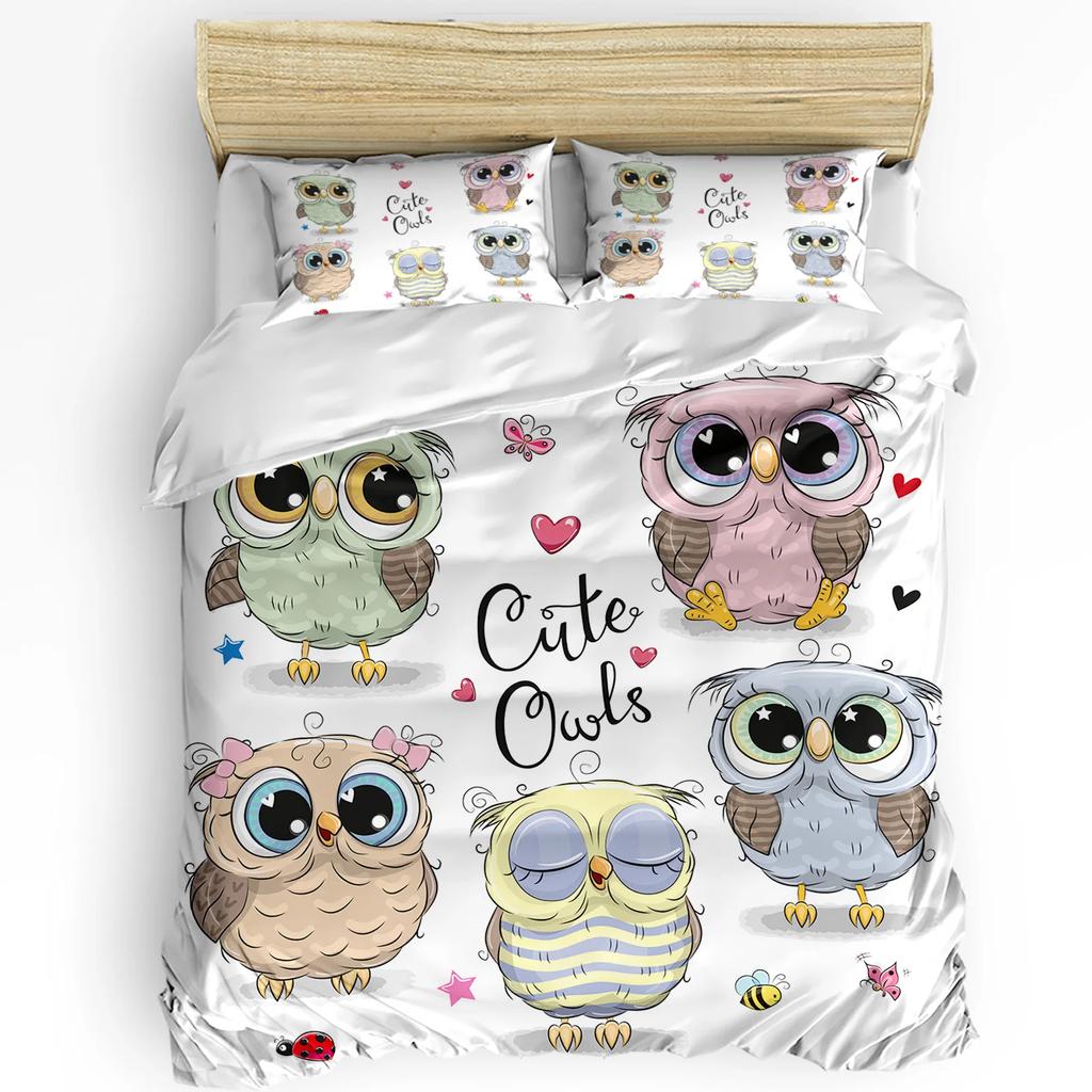 Christmas Cartoon Owl Duvet Cover Bed Bedding Set For Double Home Textile Quilt Cover Pillowcases Bedroom Bedding Set (No Sheet)