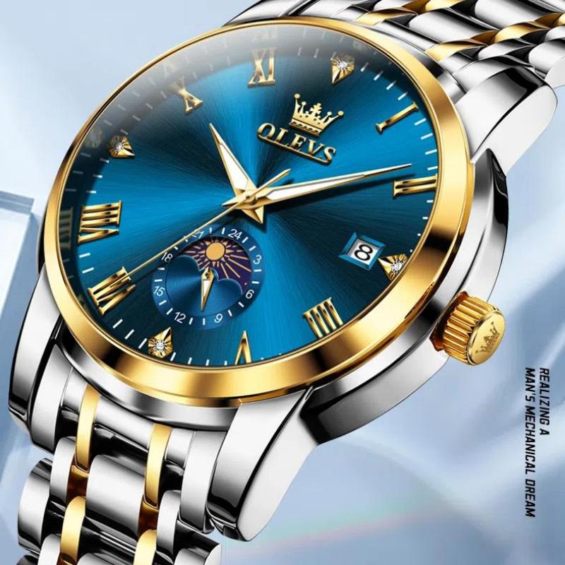 OLEVS Waterproof Luminous Date Moon Phase Business Watch Men's Wacthes Trend Fashion Original Quartz Wristwatch