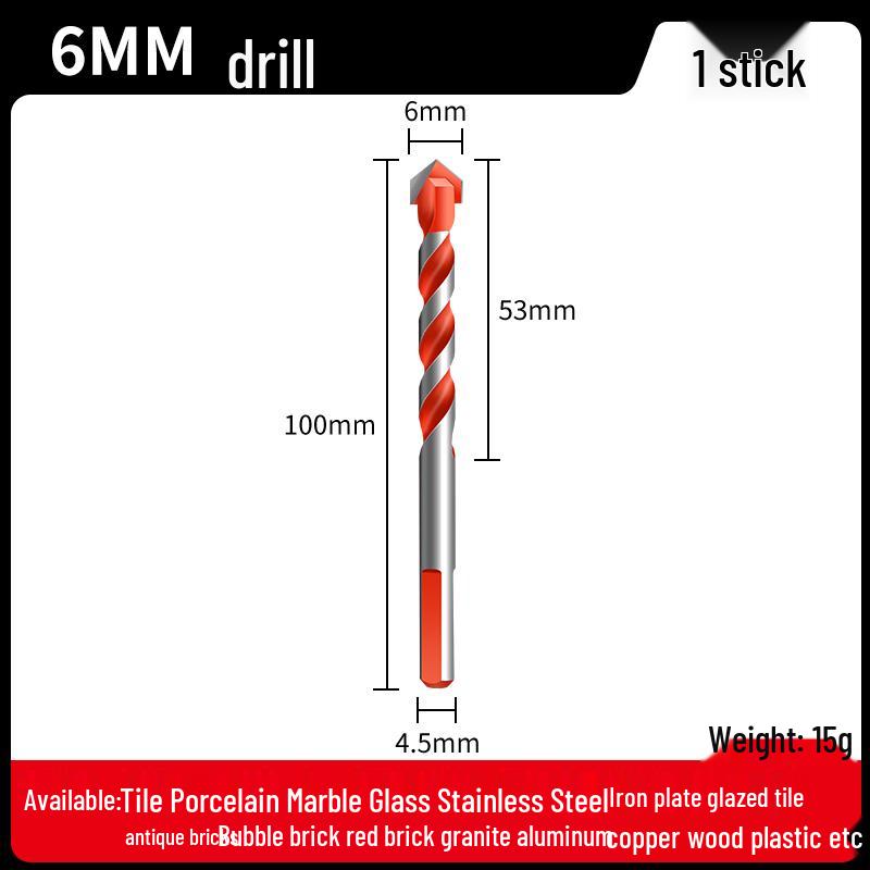 

All-in-One 6mm Alloy Triangle Drill Bit for Tile, Concrete, Glass, and Cement