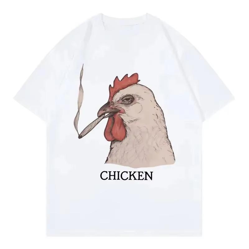 Funny Chickens Smoke Meme Graphic T Shirts Fashion Vintage Short Sleeve T-shirts Women T-shirt Unisex Women Clothing