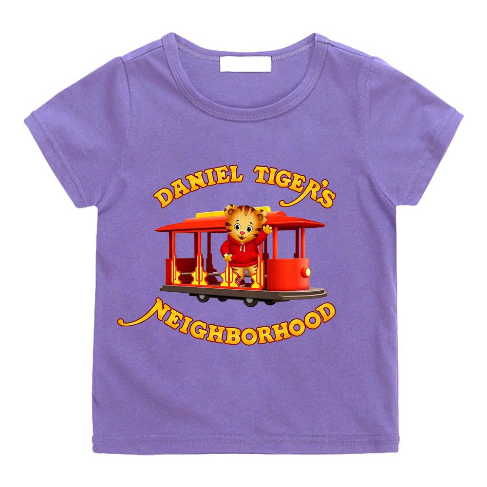 Cotton Children's T-shirts Daniel Tiger’s Neighborhood Cartoon Print Short Sleeve Retro Boys Cute Girls Tees Casual Tops Summer
