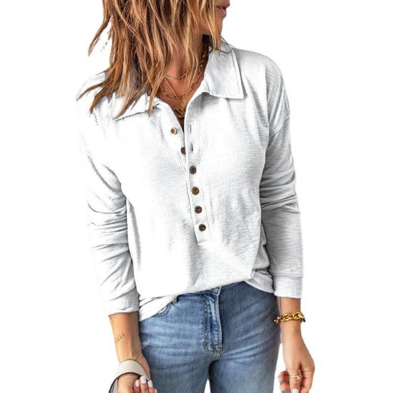 Camicetta da Donna a Maniche Lunghe con Colletto Button-Down, Vestibilità Larga, Colore Unito