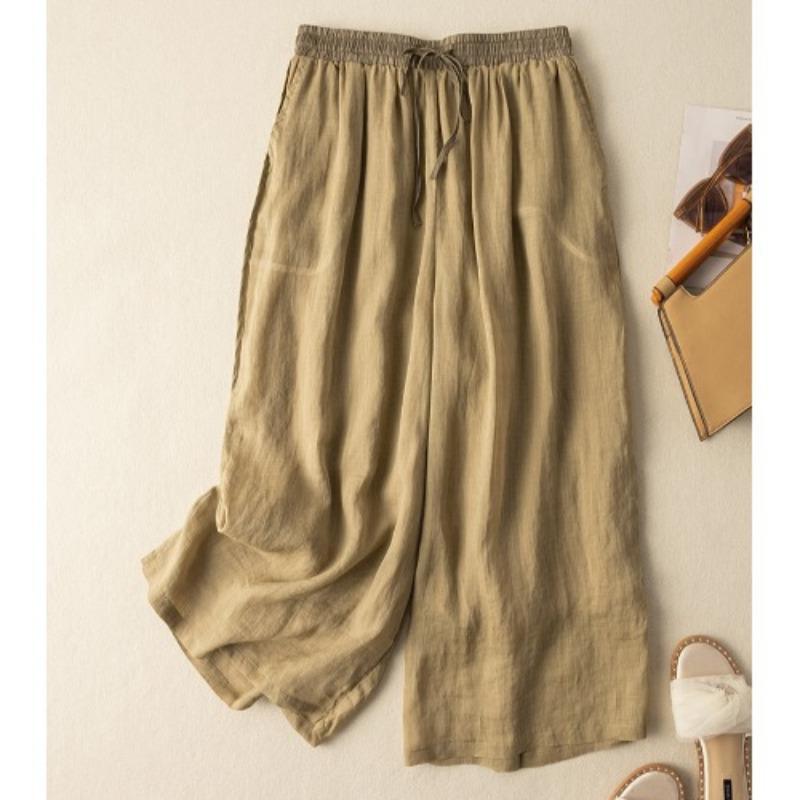 Large Size Women's Clothing Contrasting Color Elastic Waist Lace-up Versatile Straight Casual Nine-point Pants