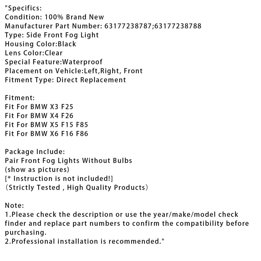 Pereche Lămpi Proiectoare Ceață Față Fără Becuri Pentru BMW X3 X4 X5 X6 63177238787