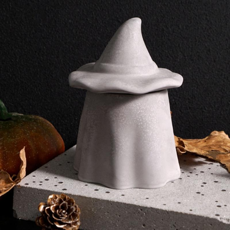 Seasonal Candle Cup Casting Mould , White 2 Piece Candle Jar Mould and Pointed Hat Lid Set for DIY Gypsum Table Display in Craft Project Use