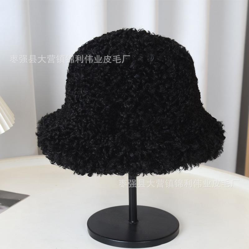 Female Thickened Teddy Fleece Curly Hair Bucket Hat Fashionable Winter Warm Hat Retro Curly Hair Basin Hat Versatile