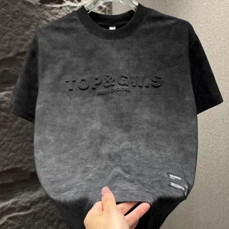 2025 Letní Trendy Minimalistické Batikované Embosované Tričko s Kulatým Výstřihem - Všestranný Ležérní Design s Polovičním Rukávem