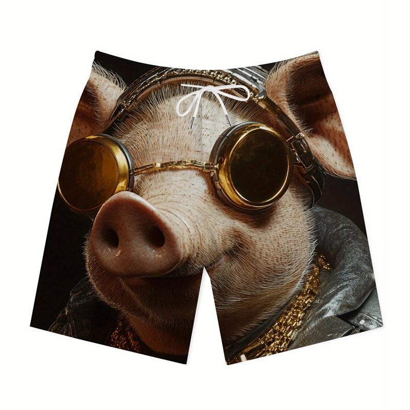 Summer 3D Funny Pig Pattern Print Shorts Fashionable Casual Beach Hawaii Men's Shorts
