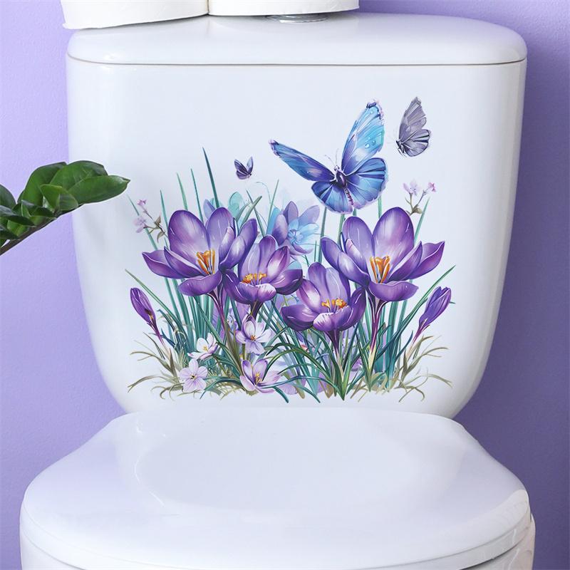 Butterfly Flower Toilet Seat Stickers Self-Adhesive Toilet Lid Decals Diy Removable Stickers For Bathroom Home Decor
