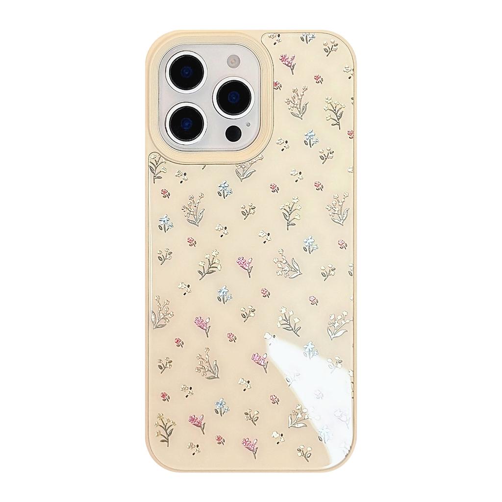 Gilded Ins Colored Floral Apple 16 Mobile Phone Case 15 Suitable for IPhone 16pro Max Glass 13 Hard 12 11