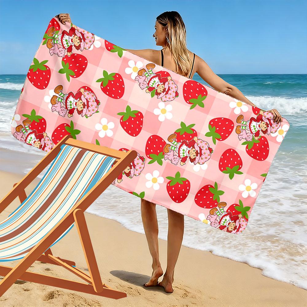 Strawberry Girl Pattern Towel Beach Towel Quick-drying for Travel Outdoor Sports Jogging Beach and Swimming