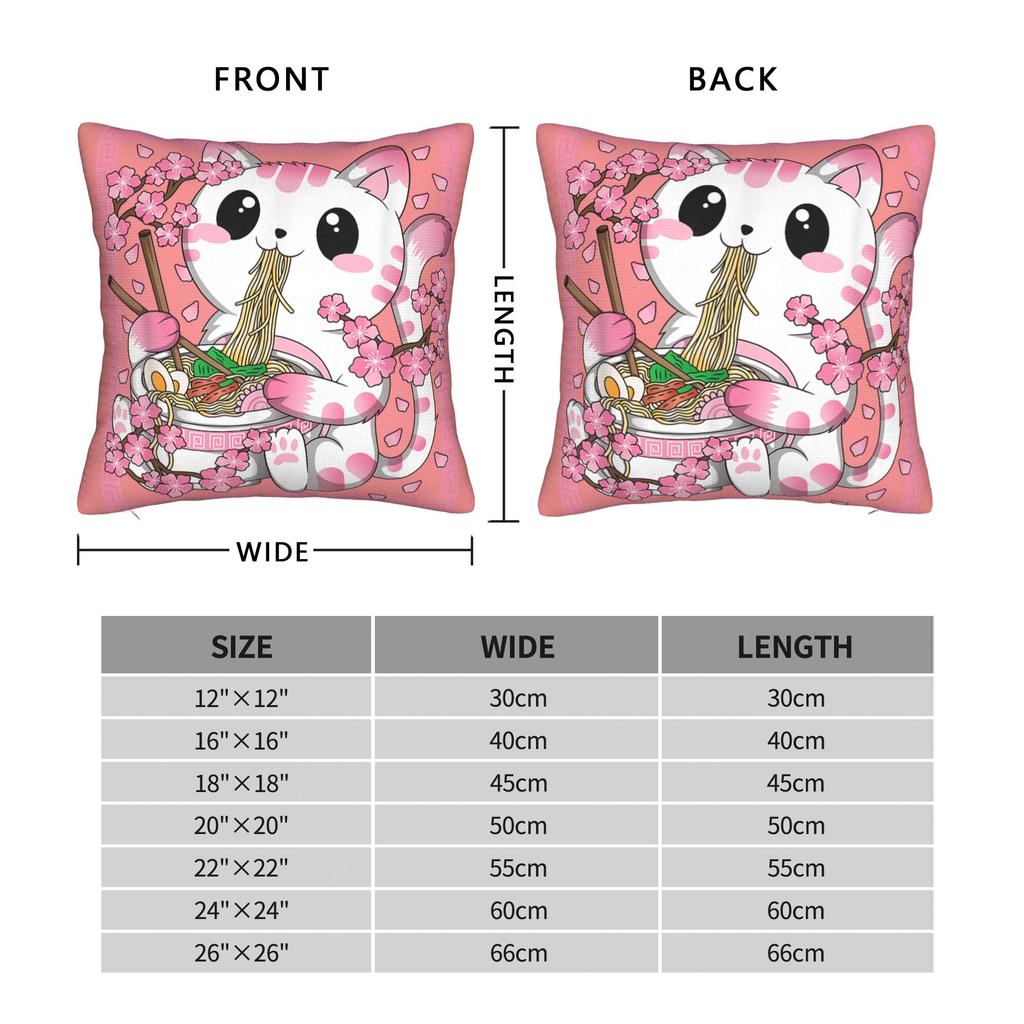Kawaii Cat Ramen Anime Pillow Case Print Pillow Cover Vintage Pillowcases For Living Room Bed Chair