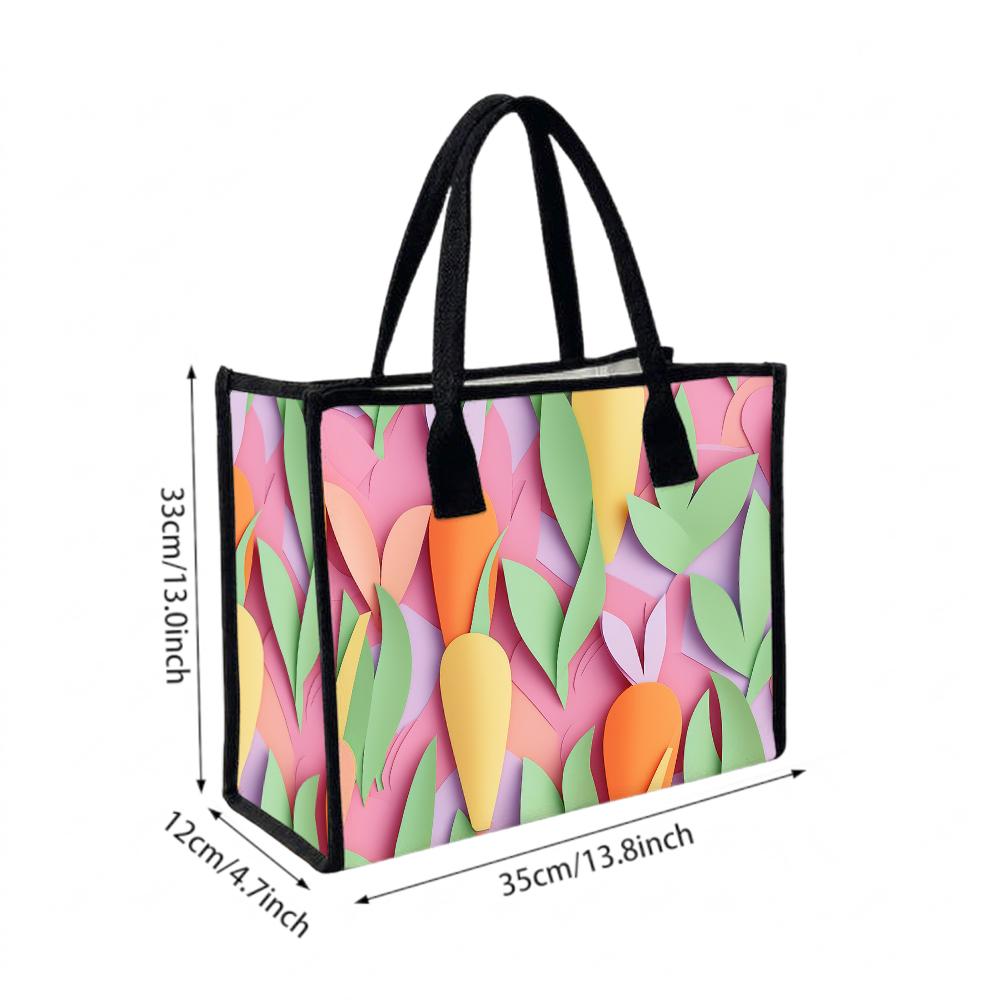 Colorful Papercut Style Large Tote Bag Casual Durable Daily Use Shopping Bag Cute Pattern Fashion Women Handbag