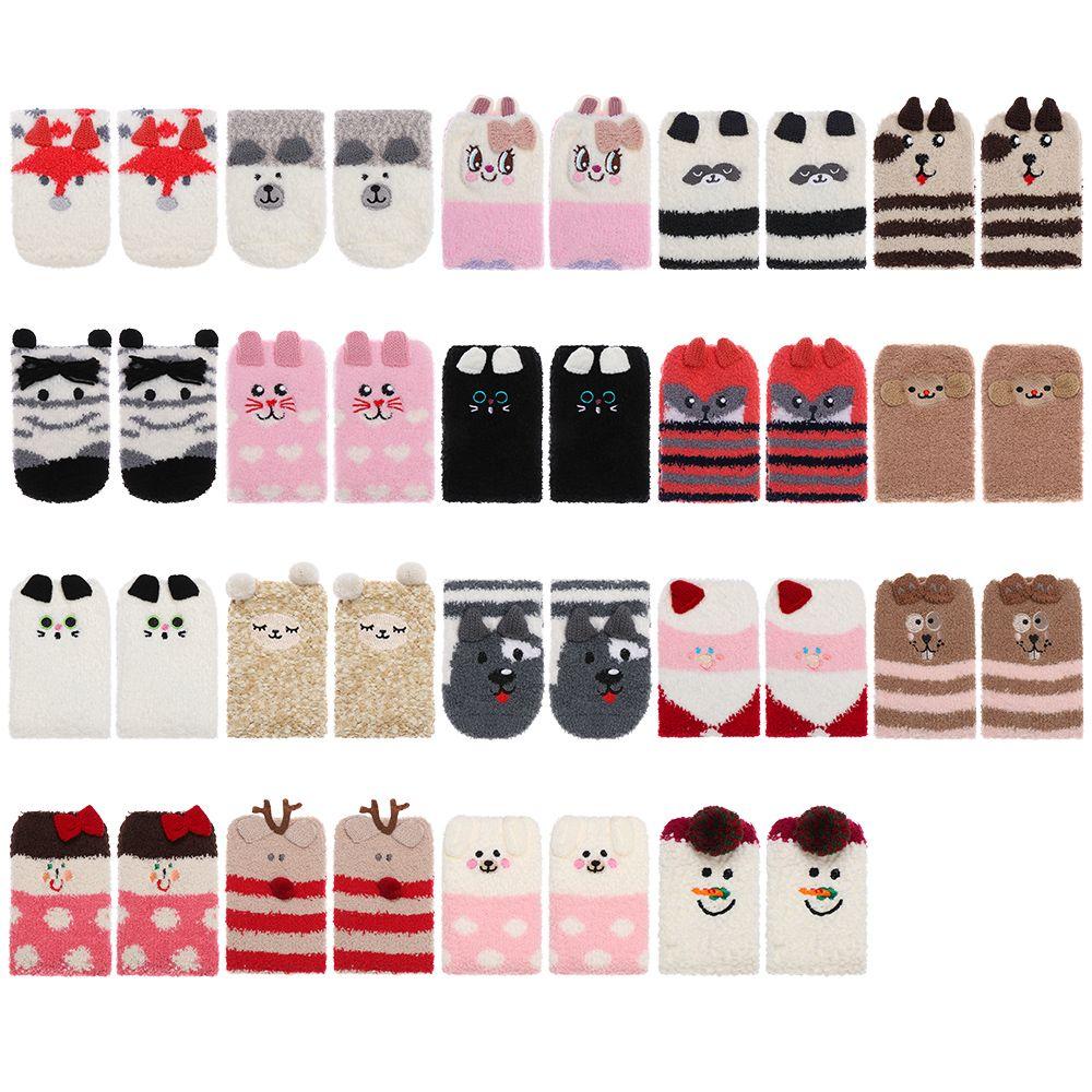 Chaussettes 3D Antidérapantes Moelleuses Hiver Chaud Cadeau avec Boîte Chaussette de Sol Polaire Corail Chaussettes de Noël