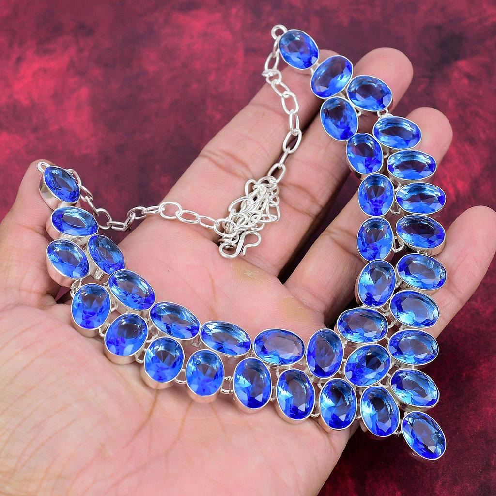 Tanzanite Handmade Gemstone Necklace, 925 Solid Sterling Silver Necklace Antique Jewelry, Adjustable Chain Necklace Engagement Gift