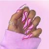 24pcs French False Nails Wave Design Fake Nails Summer Style Gradient False Nail Pink Purple Heart Flower Nail Art Tools
