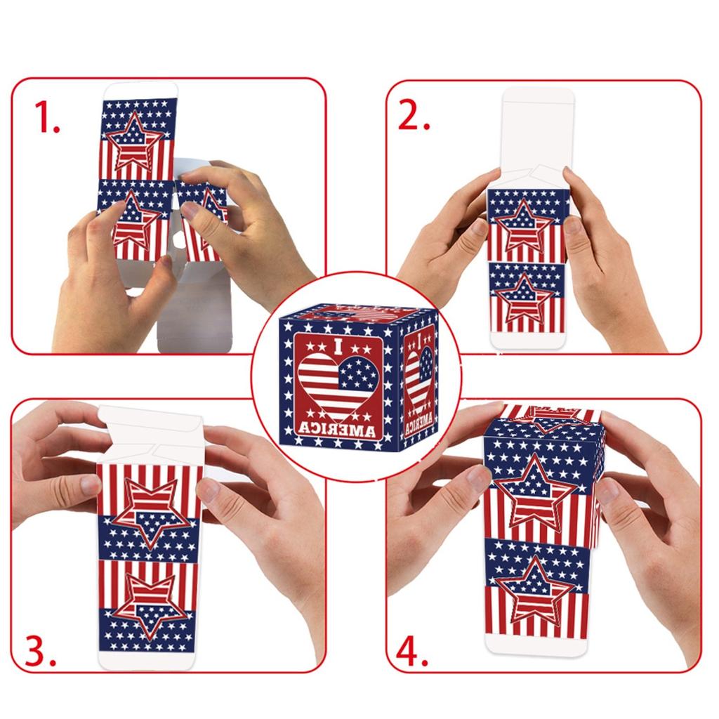 6-balení American Independence Day Trojrozměrný papír Candy Snack Balení Krabice Dekorace Rekvizity Party potřeby
