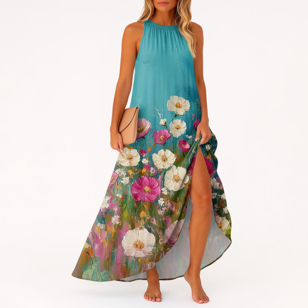 Women's Casual And Fashionable Round-neck Sleeveless Mid Length Dress