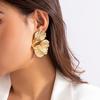 Goth Geometric Metal Petal Flower Stud Earrings for Women Fashion Statement Trendy Gold Color Piercing Earrings Y2K Accessories