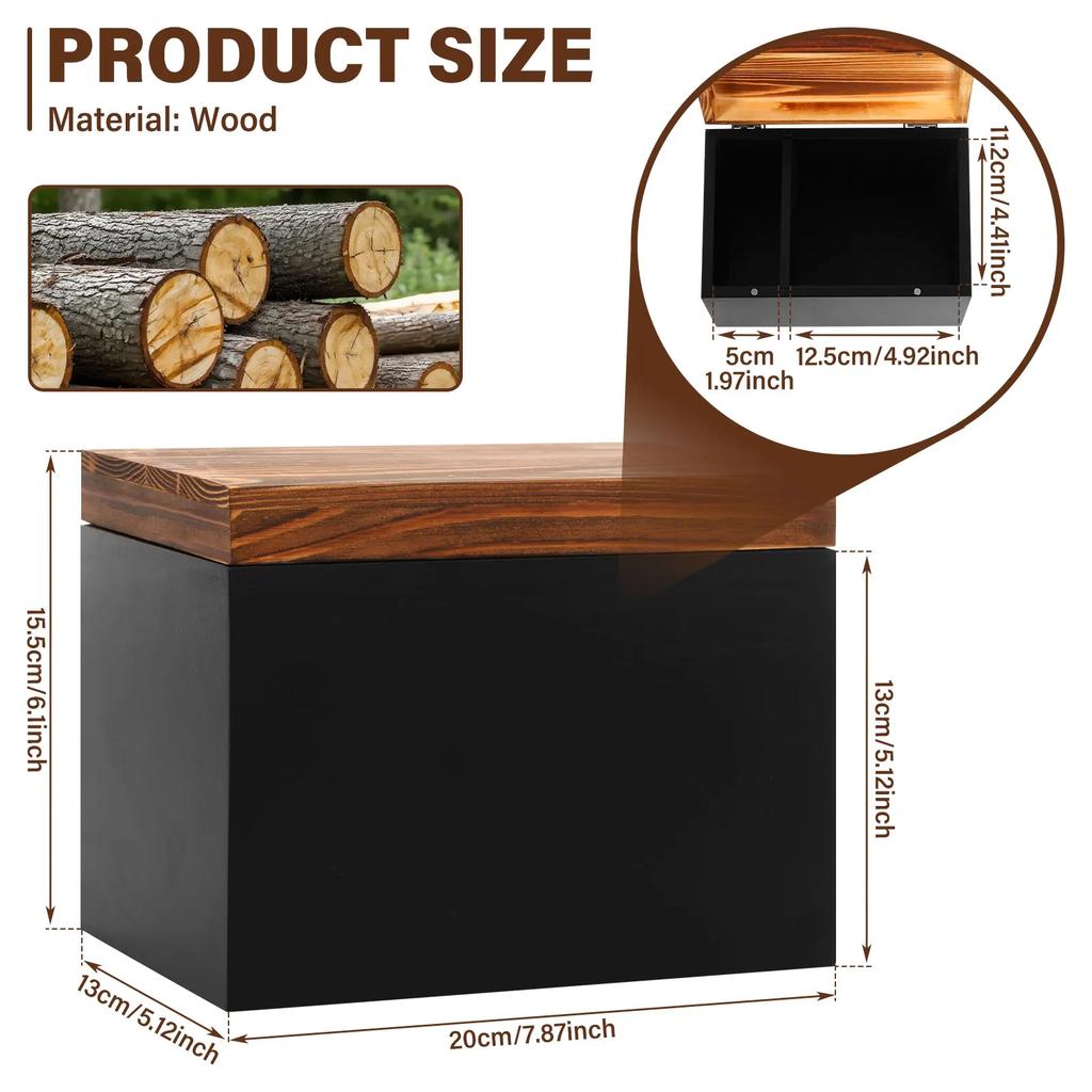 Wooden Pad and Tampon Holder 2-Compartment Countertop Storage Box with Hinged Lid Multi-role Bathroom Feminine Product Organizer