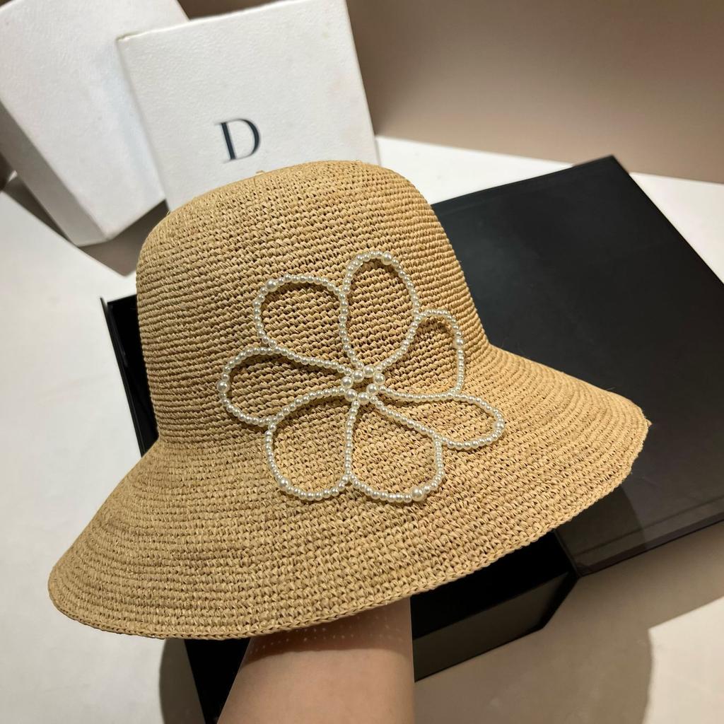 Xiaoxiangfeng Encrypted Crochet Natural Raffia Sun Hat Summer Big Brim Straw Hat Outdoor Sunscreen Basin Hat Women