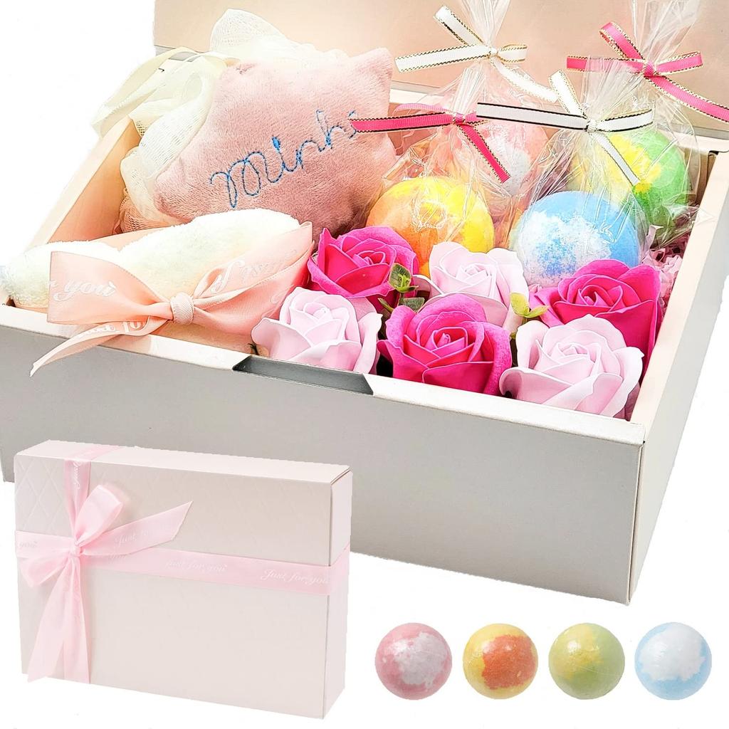 Un Bath Salts Gift Set Bath Flower Present BOX Birthday Wedding Gift Bath Warm Relaxation Mini Rose Soap Flower Women Day Anniversary 60th Birthday