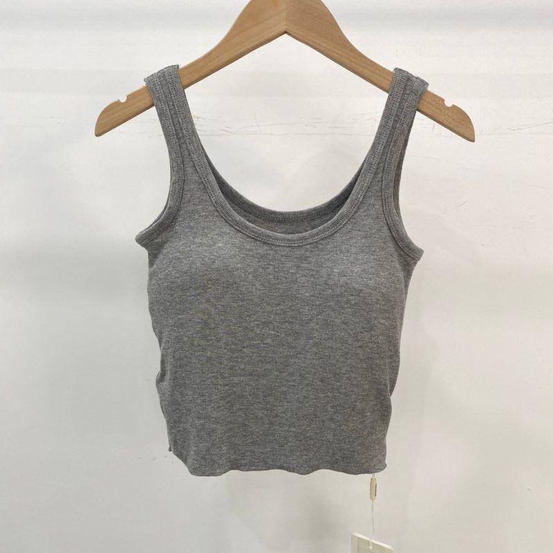 

Summer B Prepare Summer Thin Soft Elastic Vest Fixed Chest Pad One-Piece Cup High Waist Short Single Wear Inner Wear Gray hem lace style L