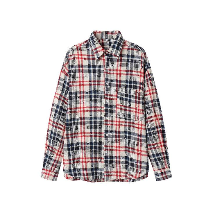 2024 Plaid Langarm Hemd Japanischen Hong Kong Stil Ins Lose Hemd Jungen Sommer Trendy Vielseitig Casual Mantel