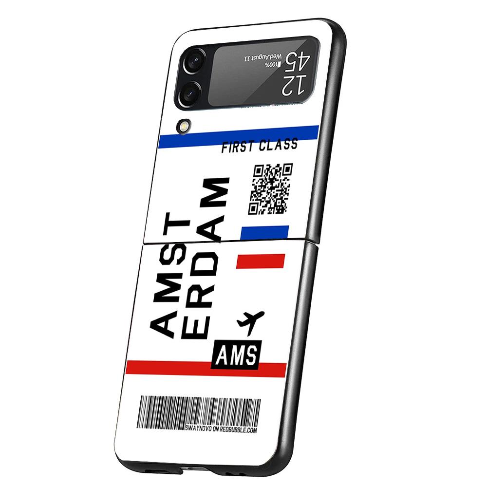 Travel Ticket Label Cover Phone Case For Samsung Galaxy Z Flip 7 6 5 4 3 5G Flip7 Flip6 Flip5 Flip4 Flip3 Black Fundas Shell Gal