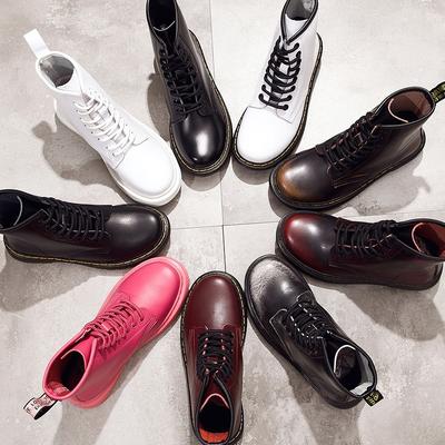 Herbst und Winter neue Leder-Martinsstiefel höhenverstellbar Britische Ritterstiefel kurze Damenstiefel Rindersehne Paar Damenschuhe runde Lederstiefel