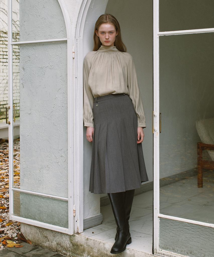 YUPPE Pleated Wool Skirt_Charcoal