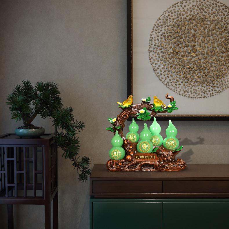 Chinese Fengshui Wufu Lingmen Zhaocai Zhenzhai Gourd Decoration Living Room Xuan Guan Wine Rack Decoration Opening Gifts