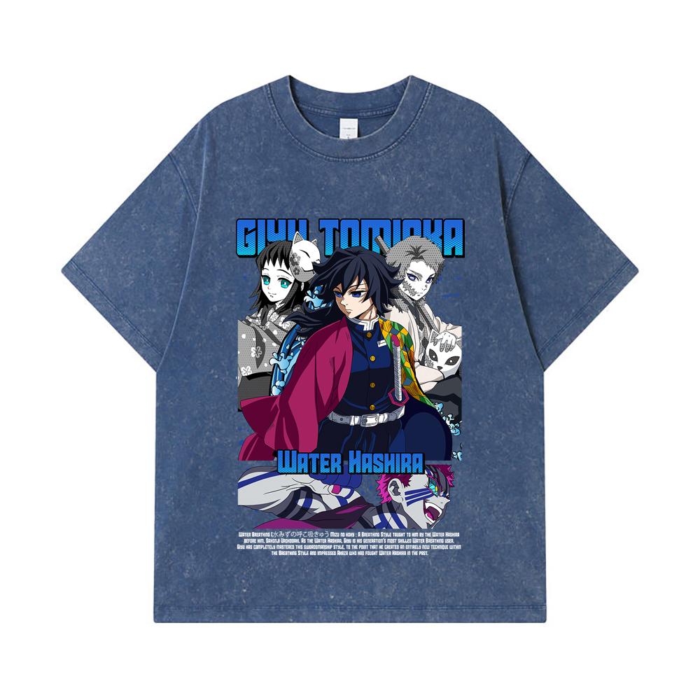275 GSM Washed T-shirts 100% Cotton Demon Slayer V20 Tomioka Print Unisex Heavy Cotton T Shirt